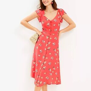 LOFT Floral Coral Midi Dress